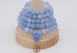GMN1191 Hand-knotted 8mm, 10mm blue banded agate 108 beads mala necklaces with charm