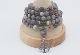 GMN1209 Hand-knotted 8mm, 10mm Botswana agate 108 beads mala necklaces with charm