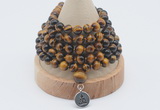 GMN1218 Hand-knotted 8mm, 10mm yellow tiger eye 108 beads mala necklaces with charm