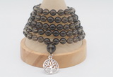 GMN1239 Hand-knotted 8mm, 10mm smoky quartz 108 beads mala necklaces with charm