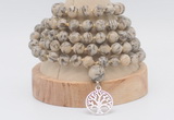 GMN1264 Hand-knotted 8mm, 10mm feldspar 108 beads mala necklaces with charm