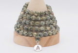 GMN1269 Hand-knotted 8mm, 10mm rhyolite 108 beads mala necklaces with charm