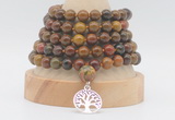 GMN1282 Hand-knotted 8mm, 10mm red moss agate 108 beads mala necklace with charm
