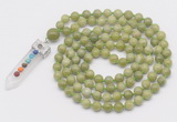 GMN1434 Hand-knotted 8mm, 10mm China jade 108 beads mala necklace with pendant