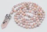 GMN1468 Hand-knotted 8mm, 10mm natural pink opal 108 beads mala necklace with pendant