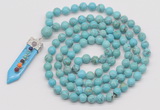 GMN1482 Hand-knotted 8mm, 10mm white howlite 108 beads mala necklace with pendant