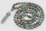 GMN1548 Hand-knotted 8mm, 10mm African turquoise 108 beads mala necklace with pendant