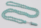 GMN1626 Hand-knotted 6mm amazonite 108 beads mala necklace with pendant