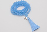 GMN1741 Hand-knotted 8mm candy jade 108 beads mala necklace with tassel & charm