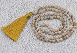 GMN204 Hand-knotted 6mm feldspar 108 beads mala necklaces with tassel