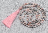 GMN209 Hand-knotted 6mm pink zebra jasper 108 beads mala necklaces with tassel
