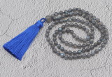 GMN213 Hand-knotted 6mm labradorite 108 beads mala necklaces with tassel