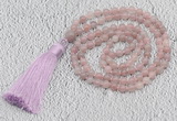 GMN215 Hand-knotted 6mm Madagascar rose quartz 108 beads mala necklaces with tassel