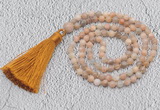 GMN216 Hand-knotted 6mm moonstone 108 beads mala necklaces with tassel