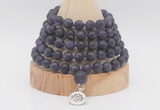GMN2220 Hand-knotted 8mm, 10mm matte amethyst 108 beads mala necklace with charm