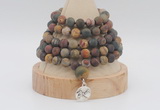 GMN2226 Hand-knotted 8mm, 10mm matte picasso jasper108 beads mala necklace with charm