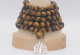 GMN2235 Hand-knotted 8mm, 10mm matte yellow tiger eye 108 beads mala necklaces with charm