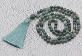 GMN225 Hand-knotted 6mm moss agate 108 beads mala necklaces with tassel