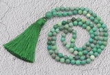 GMN226 Hand-knotted 6mm grass agate 108 beads mala necklaces with tassel