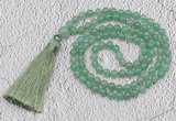 GMN231 Hand-knotted 6mm green aventurine 108 beads mala necklaces with tassel
