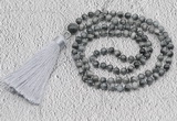 GMN240 Hand-knotted 6mm eagle eye jasper 108 beads mala necklaces with tassel