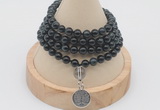 GMN2428 Hand-knotted 6mm blue tiger eye 108 beads mala necklace with charm