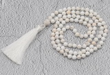 GMN243 Hand-knotted 6mm white howlite 108 beads mala necklaces with tassel
