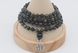 GMN2430 Hand-knotted 6mm golden obsidian 108 beads mala necklace with charm