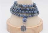 GMN2433 Hand-knotted 6mm dumortierite 108 beads mala necklace with charm