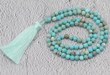 GMN245 Hand-knotted 6mm sea sediment jasper 108 beads mala necklaces with tassel