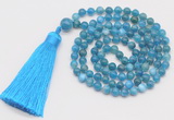 GMN257 Hand-knotted 6mm apatite 108 beads mala necklaces with tassel