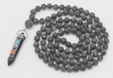 GMN2612 Hand-knotted 8mm, 10mm matte black labradorite 108 beads mala necklace with pendant
