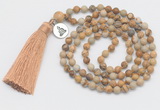 GMN305 Hand-knotted 6mm picture jasper 108 beads mala necklaces with tassel & charm