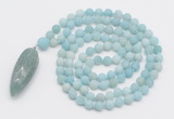 GMN4205 Hand-knotted 8mm, 10mm matte amazonite 108 beads mala necklace with pendant