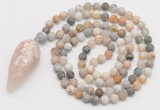 GMN4209 Hand-knotted 8mm, 10mm matte bamboo leaf agate 108 beads mala necklace with pendant