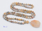 GMN4411 Hand-knotted 8mm, 10mm matte yellow crazy agate 108 beads mala necklace with pendant