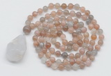 GMN4821 Hand-knotted 8mm, 10mm moonstone 108 beads mala necklace with pendant