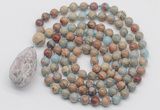 GMN4871 Hand-knotted 8mm, 10mm serpentine jasper 108 beads mala necklace with pendant