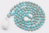 GMN4873 Hand-knotted 8mm, 10mm sea sediment jasper 108 beads mala necklace with pendant