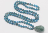 GMN4876 Hand-knotted 8mm, 10mm apatite 108 beads mala necklace with pendant