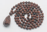 GMN4889 Hand-knotted 8mm, 10mm mahogany obsidian 108 beads mala necklace with pendant