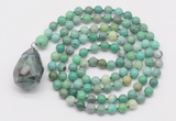 GMN4914 Hand-knotted 8mm, 10mm grass agate 108 beads mala necklace with pendant