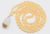 GMN4916 Hand-knotted 8mm, 10mm honey jade 108 beads mala necklace with pendant