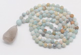 GMN5004 Hand-knotted 8mm, 10mm matte amazonite 108 beads mala necklace with pendant