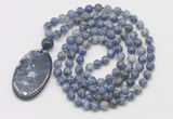 GMN5065 Hand-knotted 8mm, 10mm blue spot stone 108 beads mala necklace with pendant