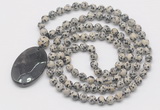 GMN5165 Hand-knotted 8mm, 10mm dalmatian jasper 108 beads mala necklace with pendant