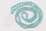 GMN5230 Hand-knotted 8mm, 10mm amazonite 108 beads mala necklace with pendant