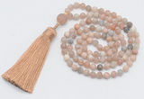 GMN5601 Hand-knotted 6mm matte sunstone 108 beads mala necklaces with tassel
