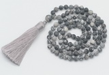 GMN5603 Hand-knotted 6mm matte black water jasper 108 beads mala necklaces with tassel