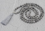 GMN608 Hand-knotted 8mm, 10mm grey picture jasper 108 beads mala necklaces with tassel